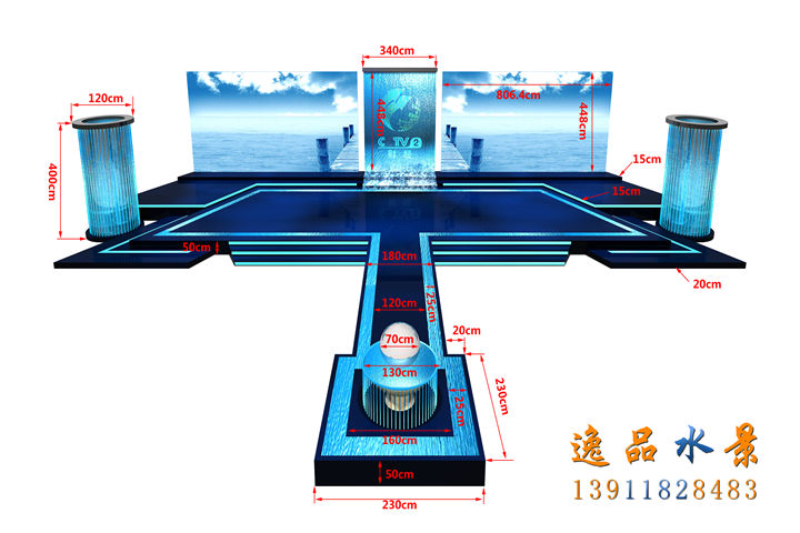 傳媒電視臺水幕墻流水景觀水系設(shè)計效果圖